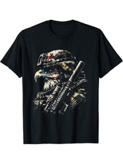 Bald Eagle American Soldier - Patriotic USA Flag Eagle Bird T-Shirt 180G 100% Cotton Printed Round Neck Short-Sleeve T-Shirt, Gifts for Men Dad Husband Grandpa, S-XXXL, Black