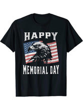 Happy Memorial Day Bald Eagle American Flag Vintage Graphic T-Shirt 180G 100% Cotton Printed Round Neck Short-Sleeve T-Shirt, Gifts for Men Dad Husband Grandpa, S-XXXL, Black