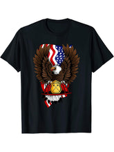 4th of July Bald Eagle American Flag Patriotic Firefighter T-Shirt 180G 100% Cotton Printed Round Neck Short-Sleeve T-Shirt, Gifts for Men Dad Husband Grandpa, S-XXXL, Black