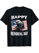 Happy Memorial Day Bald Eagle American Flag Vintage Graphic T-Shirt 180G 100% Cotton Printed Round Neck Short-Sleeve T-Shirt, Gifts for Men Dad Husband Grandpa, S-XXXL, Black