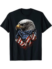 4th Of July Bald Eagle American Flag 4th Of July Patriotic T-Shirt 180G 100% Cotton Printed Round Neck Short-Sleeve T-Shirt, Gifts for Men Dad Husband Grandpa, S-XXXL, Black