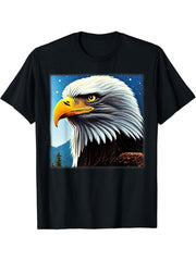 Bald Eagle American National Symbol Animal Patriotic Freedom T-Shirt 180G 100% Cotton Printed Round Neck Short-Sleeve T-Shirt, Gifts for Men Dad Husband Grandpa, S-XXXL, Black