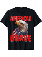 4th of July American Bald Eagle USA Flag Country Vintage T-Shirt 180G 100% Cotton Printed Round Neck Short-Sleeve T-Shirt, Gifts for Men Dad Husband Grandpa, S-XXXL, Black