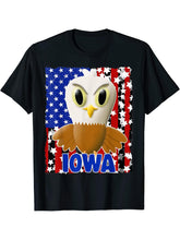Boy Girl Iowa Bald Eagle Tshirt American Flag Boys Girls T-Shirt 180G 100% Cotton Printed Round Neck Short-Sleeve T-Shirt, Gifts for Men Dad Husband Grandpa, S-XXXL, Black