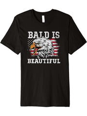 Bald Is Beautiful Eagle Patriotic American Bald Eagle Premium T-Shirt 180G 100% Cotton Printed Round Neck Short-Sleeve T-Shirt, Gifts for Men Dad Husband Grandpa, S-XXXL, Black