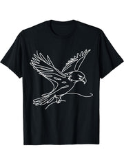 Bald Eagle Raptor Line Art Bird Art Ornithologist T-Shirt 180G 100% Cotton Printed Round Neck Short-Sleeve T-Shirt, Gifts for Men Dad Husband Grandpa, S-XXXL, Black