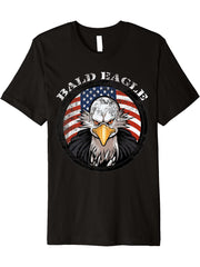Bald Eagle For Balding Men Funny Patriotic Father's Day Tee Premium T-Shirt 180G 100% Cotton Printed Round Neck Short-Sleeve T-Shirt, Gifts for Men Dad Husband Grandpa, S-XXXL, Black