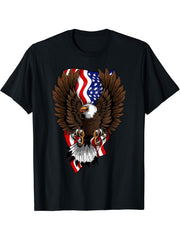 4th of July Bald Eagle USA American Flag Patriotic T-Shirt 180G 100% Cotton Printed Round Neck Short-Sleeve T-Shirt, Gifts for Men Dad Husband Grandpa, S-XXXL, Black