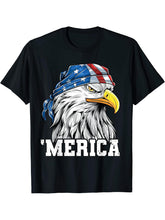 4th of July Shirt Men USA Flag Bald Eagle Patriotic Merica T-Shirt 180G 100% Cotton Printed Round Neck Short-Sleeve T-Shirt, Gifts for Men Dad Husband Grandpa, S-XXXL, Black