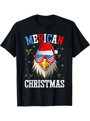 Christmas Bald Eagle Mullet USA Patriotic Christmas Eagle T-Shirt 180G 100% Cotton Printed Round Neck Short-Sleeve T-Shirt, Gifts for Men Dad Husband Grandpa, S-XXXL, Black