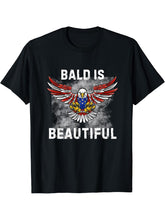 Funny Bald Is Beautiful Patriotic Eagle National Bird T-Shirt 180G 100% Cotton Printed Round Neck Short-Sleeve T-Shirt, Gifts for Men Dad Husband Grandpa, S-XXXL, Black