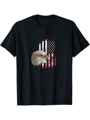 American Flag Bald Eagle Patriotic T-Shirt 180G 100% Cotton Printed Round Neck Short-Sleeve T-Shirt, Gifts for Men Dad Husband Grandpa, S-XXXL, Black