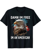Damn I'm Free I'm An American Bald Eagle 4th Of July T-Shirt 180G 100% Cotton Printed Round Neck Short-Sleeve T-Shirt, Gifts for Men Dad Husband Grandpa, S-XXXL, Black