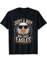 Boy Who Loves Eagles Bald Eagle Lovers Boys Boy Girl Teens T-Shirt 180G 100% Cotton Printed Round Neck Short-Sleeve T-Shirt, Gifts for Men Dad Husband Grandpa, S-XXXL, Black