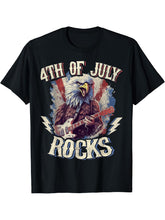 4th Of July Rocks Guitar Bald Eagle Rock Musican T-Shirt 180G 100% Cotton Printed Round Neck Short-Sleeve T-Shirt, Gifts for Men Dad Husband Grandpa, S-XXXL, Black