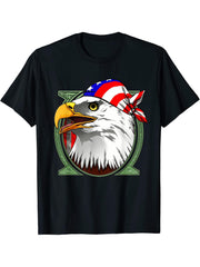 4th of July American Bald Eagle Mullet Funny Shirt Gift T-Shirt 180G 100% Cotton Printed Round Neck Short-Sleeve T-Shirt, Gifts for Men Dad Husband Grandpa, S-XXXL, Black