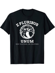 American Patriot E Pluribus Unum Bald Eagle Ride Together T-Shirt 180G 100% Cotton Printed Round Neck Short-Sleeve T-Shirt, Gifts for Men Dad Husband Grandpa, S-XXXL, Black