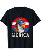 4th of July America USA Flag Bald Eagle Patriotic Veteran T-Shirt 180G 100% Cotton Printed Round Neck Short-Sleeve T-Shirt, Gifts for Men Dad Husband Grandpa, S-XXXL, Black