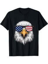 Bald Eagle Proud Patriotic American US Flag 4th Of July T-Shirt 180G 100% Cotton Printed Round Neck Short-Sleeve T-Shirt, Gifts for Men Dad Husband Grandpa, S-XXXL, Black