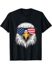 Bald Eagle Proud Patriotic American US Flag 4th Of July T-Shirt 180G 100% Cotton Printed Round Neck Short-Sleeve T-Shirt, Gifts for Men Dad Husband Grandpa, S-XXXL, Black