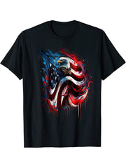 American Bald Eagle Patriotic Graphic T-Shirt 180G 100% Cotton Printed Round Neck Short-Sleeve T-Shirt, Gifts for Men Dad Husband Grandpa, S-XXXL, Black