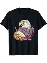 Bald Eagle Eating Durian T-Shirt 180G 100% Cotton Printed Round Neck Short-Sleeve T-Shirt, Gifts for Men Dad Husband Grandpa, S-XXXL, Black