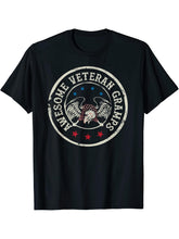 Awesome Veteran Gramps Bald Eagle Grandpa Patriotic T-Shirt T-Shirt 180G 100% Cotton Printed Round Neck Short-Sleeve T-Shirt, Gifts for Men Dad Husband Grandpa, S-XXXL, Black