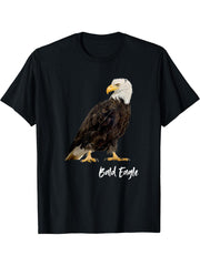 Bald Eagle In Flight Image Bird Lover T-Shirt 180G 100% Cotton Printed Round Neck Short-Sleeve T-Shirt, Gifts for Men Dad Husband Grandpa, S-XXXL, Black