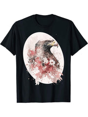 Bald Eagle Japanese Cherry Blossom Sakura Bird Of Prey T-Shirt 180G 100% Cotton Printed Round Neck Short-Sleeve T-Shirt, Gifts for Men Dad Husband Grandpa, S-XXXL, Black