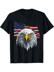 Bald Eagle American National Symbol Animal Patriotic Freedom T-Shirt 180G 100% Cotton Printed Round Neck Short-Sleeve T-Shirt, Gifts for Men Dad Husband Grandpa, S-XXXL, Black
