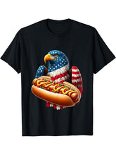 Funny Patriotic Bald Eagle Hotdog American Flag 4th Of July T-Shirt 180G 100% Cotton Printed Round Neck Short-Sleeve T-Shirt, Gifts for Men Dad Husband Grandpa, S-XXXL, Black