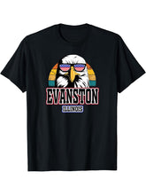 Evanston Illinois USA American Flag Men Women Boy Girl Bald Eagle T-Shirt 180G 100% Cotton Printed Round Neck Short-Sleeve T-Shirt, Gifts for Men Dad Husband Grandpa, S-XXXL, Black