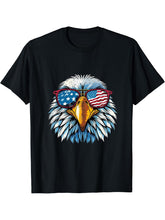 4th Of July USA Bald Eagle American Flag Eyeglass America T-Shirt 180G 100% Cotton Printed Round Neck Short-Sleeve T-Shirt, Gifts for Men Dad Husband Grandpa, S-XXXL, Black