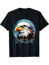 2024 Bald Eagle American Flag New Years Eagle Lovers Design T-Shirt 180G 100% Cotton Printed Round Neck Short-Sleeve T-Shirt, Gifts for Men Dad Husband Grandpa, S-XXXL, Black