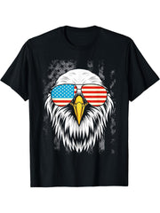 American Bald Eagle USA Flag 4th of July Eagle USA T-Shirt 180G 100% Cotton Printed Round Neck Short-Sleeve T-Shirt, Gifts for Men Dad Husband Grandpa, S-XXXL, Black