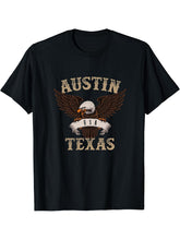Austin Texas USA Bald Eagle T-Shirt 180G 100% Cotton Printed Round Neck Short-Sleeve T-Shirt, Gifts for Men Dad Husband Grandpa, S-XXXL, Black