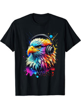 Colorful Splash Art Headphones Bald Eagle Bald Eagles T-Shirt 180G 100% Cotton Printed Round Neck Short-Sleeve T-Shirt, Gifts for Men Dad Husband Grandpa, S-XXXL, Black