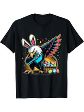 Dabbing Easter Bunny Bald Eagle T-Shirt 180G 100% Cotton Printed Round Neck Short-Sleeve T-Shirt, Gifts for Men Dad Husband Grandpa, S-XXXL, Black
