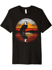 Bald Eagle Bird Sunset Retro Style Safari Vintage 70s Premium T-Shirt 180G 100% Cotton Printed Round Neck Short-Sleeve T-Shirt, Gifts for Men Dad Husband Grandpa, S-XXXL, Black