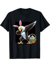 Dabbing Easter Bunny Bald Eagle T-Shirt 180G 100% Cotton Printed Round Neck Short-Sleeve T-Shirt, Gifts for Men Dad Husband Grandpa, S-XXXL, Black