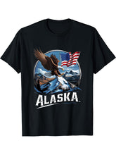 Alaska American Bald Eagle Flag Alaska Day T-Shirt 180G 100% Cotton Printed Round Neck Short-Sleeve T-Shirt, Gifts for Men Dad Husband Grandpa, S-XXXL, Black