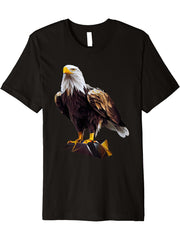 Bald Eagles Cool Polygon Design with a Bald Eagle Premium T-Shirt 180G 100% Cotton Printed Round Neck Short-Sleeve T-Shirt, Gifts for Men Dad Husband Grandpa, S-XXXL, Black