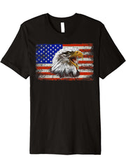 Bald Eagle Eyes American USA Flag Patriotic Premium T-Shirt 180G 100% Cotton Printed Round Neck Short-Sleeve T-Shirt, Gifts for Men Dad Husband Grandpa, S-XXXL, Black