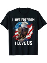 I Love Freedom I Love US American Bald Eagle America T-Shirt 180G 100% Cotton Printed Round Neck Short-Sleeve T-Shirt, Gifts for Men Dad Husband Grandpa, S-XXXL, Black