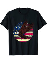 I Am a Proud American Flag Patriotic Retro Sunset Bald Eagle T-Shirt 180G 100% Cotton Printed Round Neck Short-Sleeve T-Shirt, Gifts for Men Dad Husband Grandpa, S-XXXL, Black