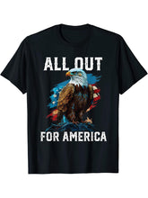 All Out for America American Bald Eagle America Patriotic T-Shirt 180G 100% Cotton Printed Round Neck Short-Sleeve T-Shirt, Gifts for Men Dad Husband Grandpa, S-XXXL, Black