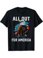 All Out for America American Bald Eagle America Patriotic T-Shirt 180G 100% Cotton Printed Round Neck Short-Sleeve T-Shirt, Gifts for Men Dad Husband Grandpa, S-XXXL, Black
