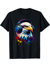 Colorful Splash Art Headphones Bald Eagle Bald Eagles T-Shirt 180G 100% Cotton Printed Round Neck Short-Sleeve T-Shirt, Gifts for Men Dad Husband Grandpa, S-XXXL, Black