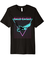 Bald Eagle Animal Lover Aesthetic Retro Eagle Premium T-Shirt 180G 100% Cotton Printed Round Neck Short-Sleeve T-Shirt, Gifts for Men Dad Husband Grandpa, S-XXXL, Black