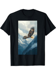 Bald Eagle Mountain Wildlife Nature lover T-Shirt 180G 100% Cotton Printed Round Neck Short-Sleeve T-Shirt, Gifts for Men Dad Husband Grandpa, S-XXXL, Black